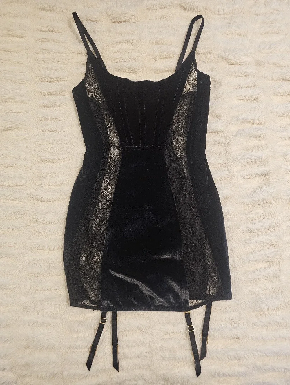 Victoria's Secret Black Velvet Slip With Built In Garter Straps Small